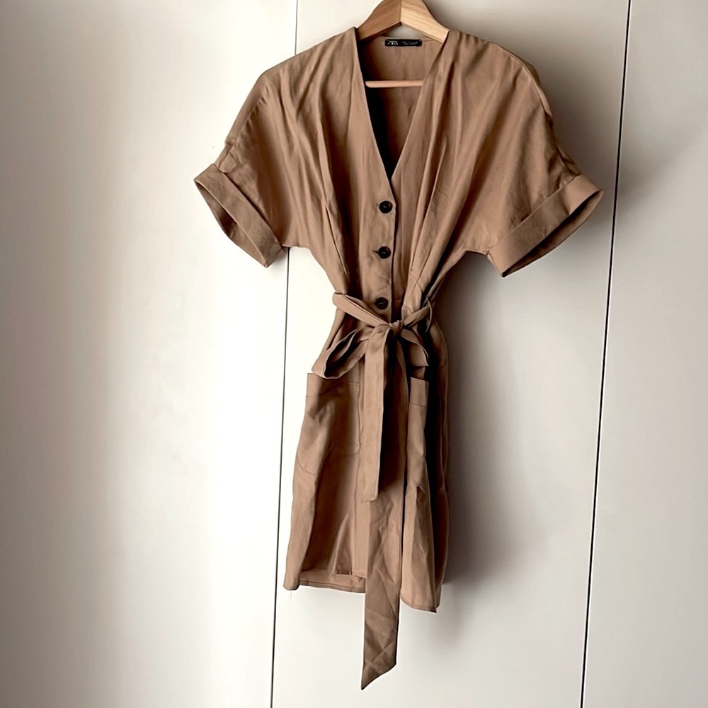 Zara Khaki Belt Dress
